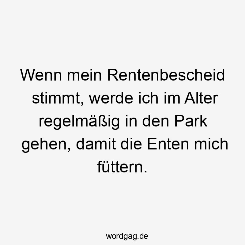 Wenn mein Rentenbescheid stimmt, werde ich im Alter regelmäßig in den Park gehen, damit die Enten mich füttern.