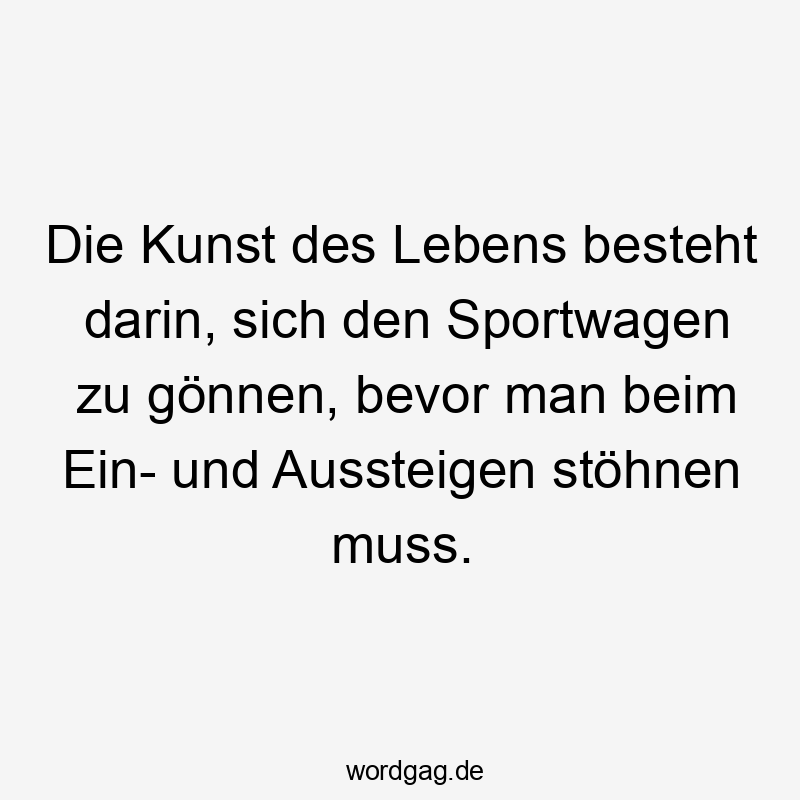 Lustige aussteigen Sprüche - Die Kunst des Lebens besteht darin, sich den Sportwagen zu gönnen, bevor man beim Ein- und Aussteigen stöhnen muss.