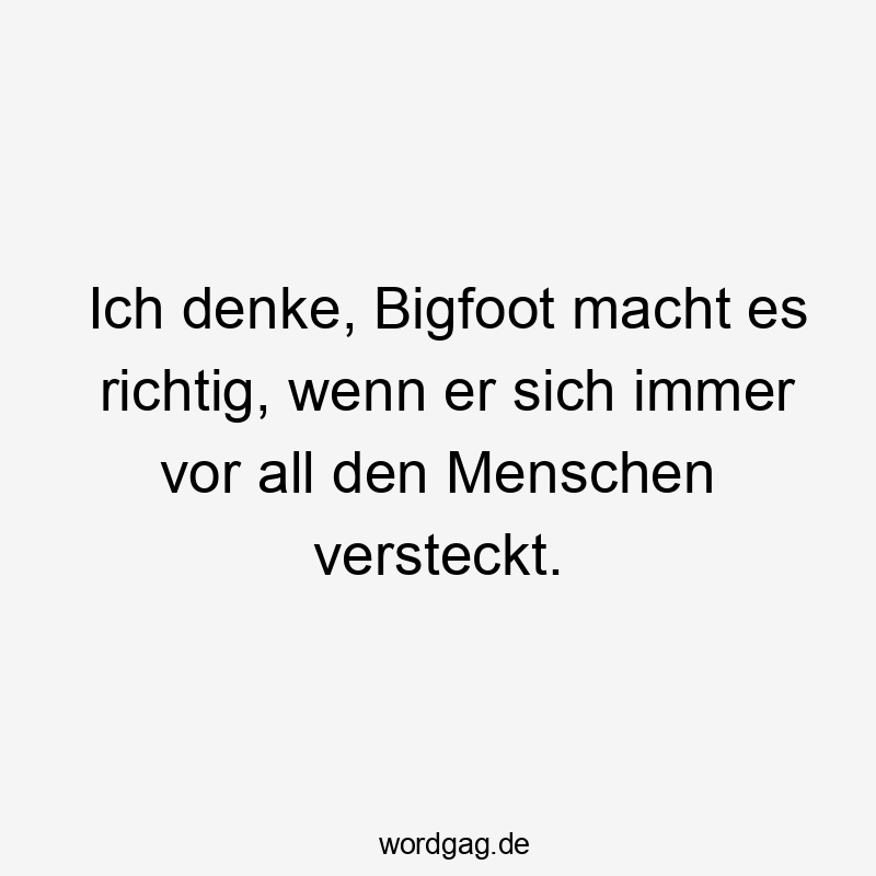 Ich denke, Bigfoot macht es richtig, wenn er sich immer vor all den Menschen versteckt.
