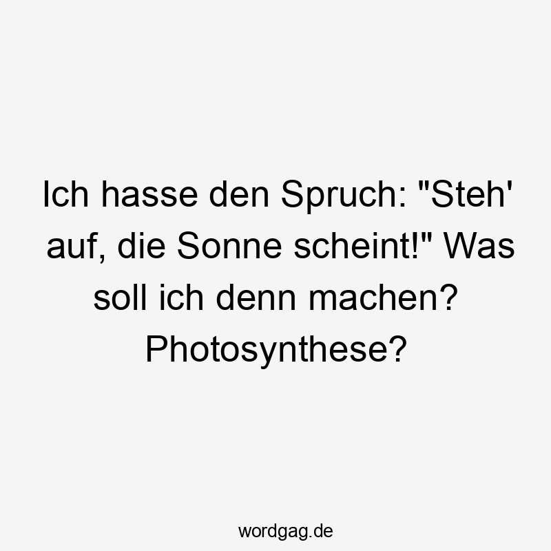Ich hasse den Spruch: „Steh‘ auf, die Sonne scheint!“ Was soll ich denn machen? Photosynthese?