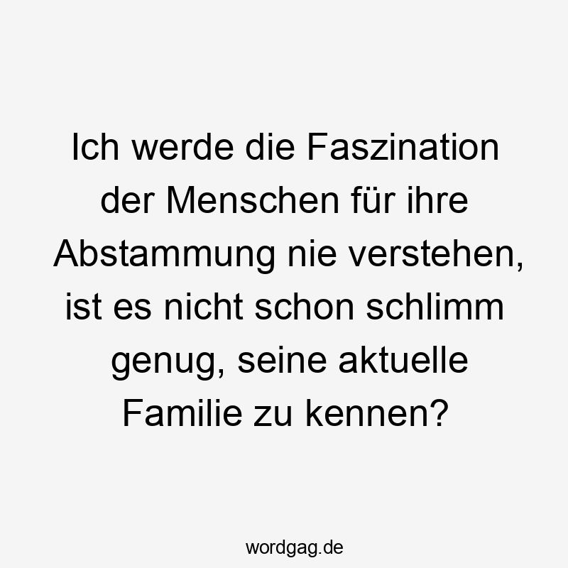 Lustige Aktuelle Sprüche - Ich werde die Faszination der Menschen für ihre Abstammung nie verstehen, ist es nicht schon schlimm genug, seine aktuelle Familie zu kennen?