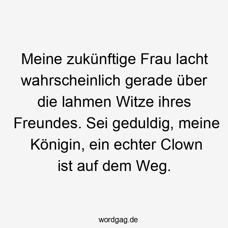 Witze - Meine zukünftige Frau lacht wahrscheinlich gerade über die lahmen Witze ihres Freundes. Sei geduldig, meine Königin, ein echter Clown ist auf dem Weg.