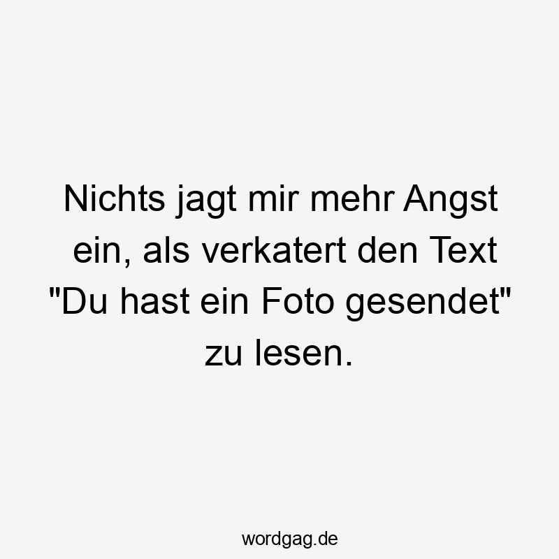 Lustige Sprüche: Text - Nichts jagt mir mehr Angst ein, als verkatert den Text „Du hast ein Foto gesendet“ zu lesen.