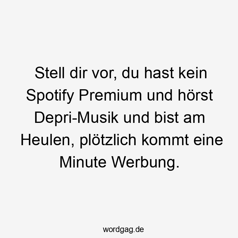 14 Lustige Spotify Sprüche - Stell dir vor, du hast kein Spotify Premium und hörst Depri-Musik und bist am Heulen, plötzlich kommt eine Minute Werbung.