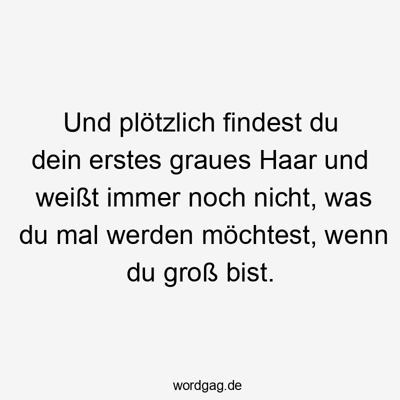 Lustige Sprüche: Weißt - Und plötzlich findest du dein erstes graues Haar und weißt immer noch nicht, was du mal werden möchtest, wenn du groß bist.