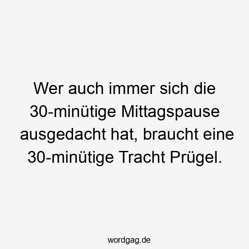 Wer auch immer sich die 30-minütige Mittagspause ausgedacht hat, braucht eine 30-minütige Tracht Prügel.