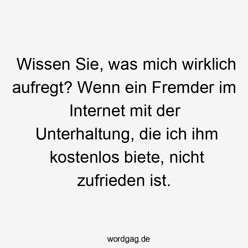 Wissen Sie, was mich wirklich aufregt? Wenn ein Fremder im Internet mit der Unterhaltung, die ich ihm kostenlos biete, nicht zufrieden ist.