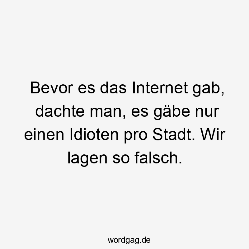 Bevor es das Internet gab, dachte man, es gäbe nur einen Idioten pro Stadt. Wir lagen so falsch.