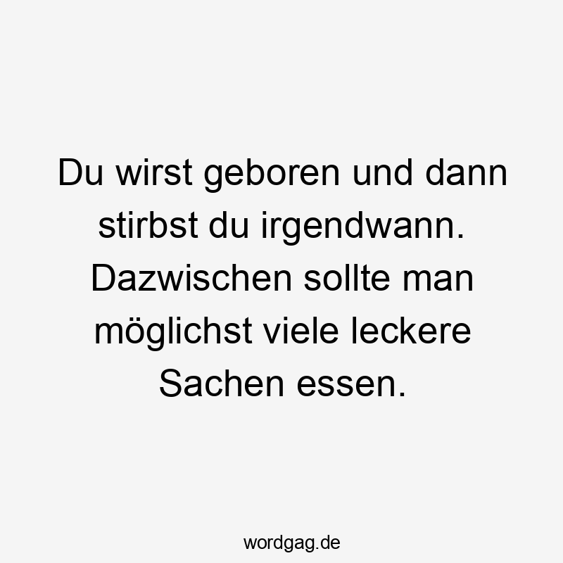 Du wirst geboren und dann stirbst du irgendwann. Dazwischen sollte man möglichst viele leckere Sachen essen.