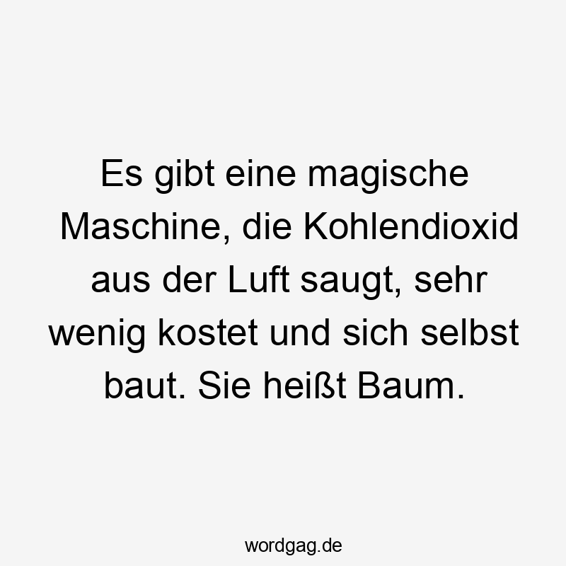 Lustige Kohlendioxid Sprüche - Es gibt eine magische Maschine, die Kohlendioxid aus der Luft saugt, sehr wenig kostet und sich selbst baut. Sie heißt Baum.