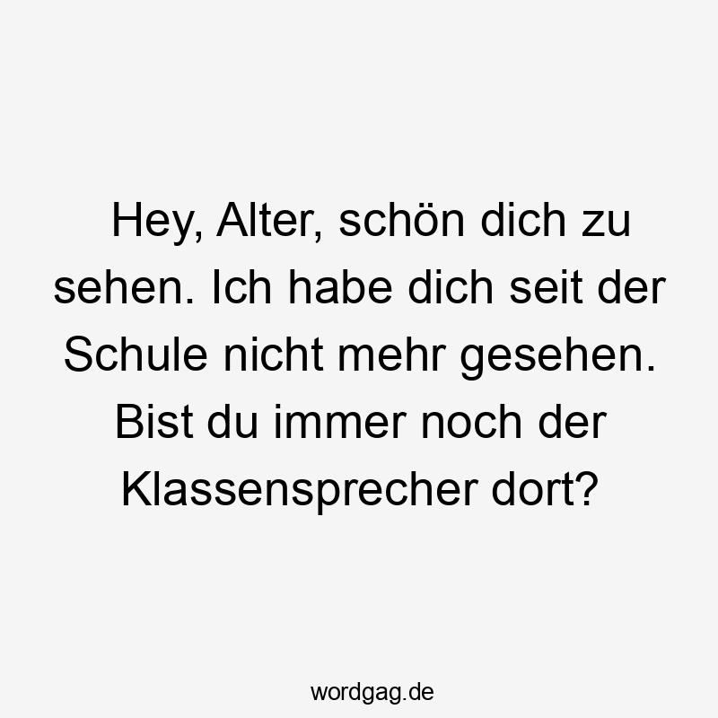 Lustige Sprüche: Freundschaft - Hey, Alter, schön dich zu sehen. Ich habe dich seit der Schule nicht mehr gesehen. Bist du immer noch der Klassensprecher dort?
