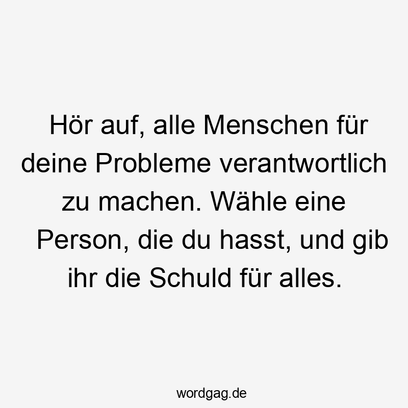 Lustige Sprüche: Schuld - Hör auf, alle Menschen für deine Probleme verantwortlich zu machen. Wähle eine Person, die du hasst, und gib ihr die Schuld für alles.