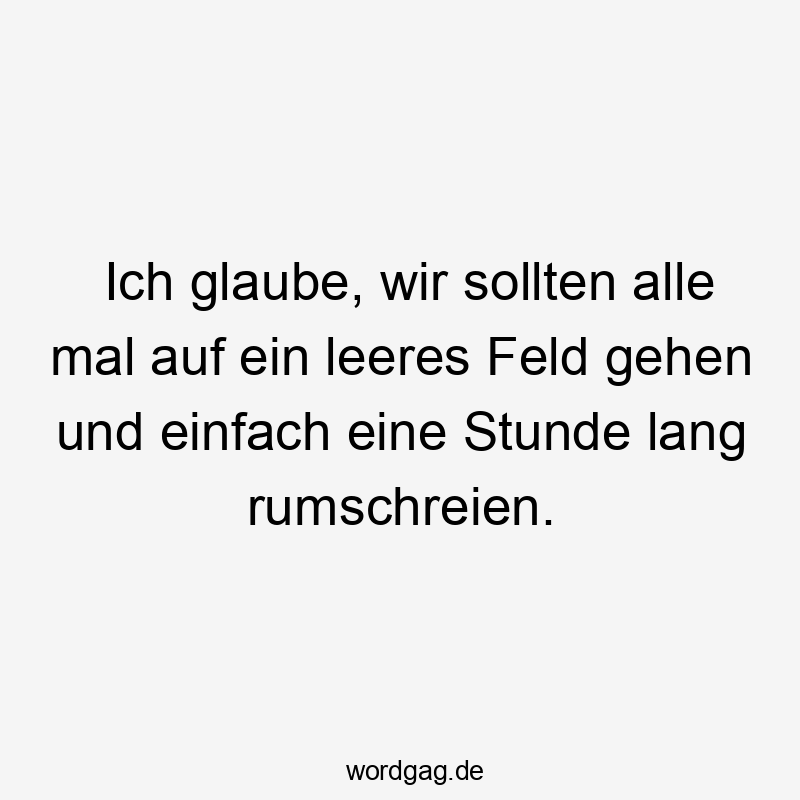 Lustige Sprüche: Glaube - Ich glaube, wir sollten alle mal auf ein leeres Feld gehen und einfach eine Stunde lang rumschreien.