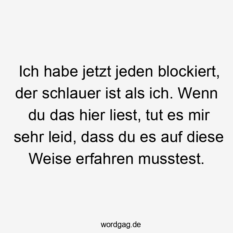 Ich habe jetzt jeden blockiert, der schlauer ist als ich. Wenn du das hier liest, tut es mir sehr leid, dass du es auf diese Weise erfahren musstest.