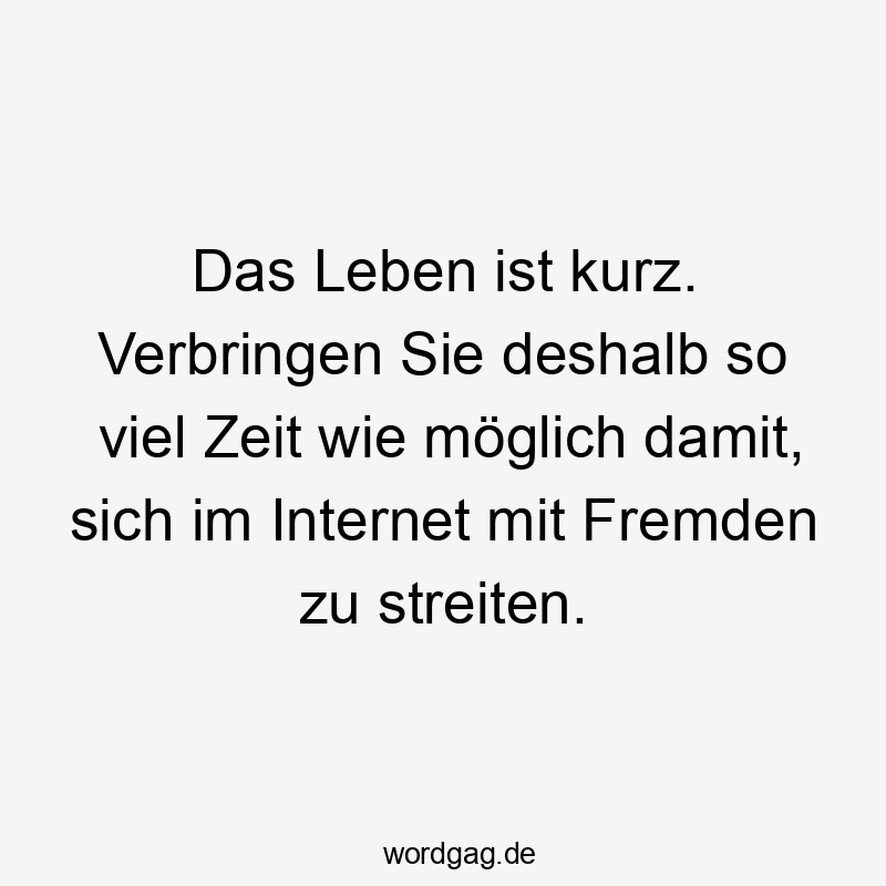 Das Leben ist kurz. Verbringen Sie deshalb so viel Zeit wie möglich damit, sich im Internet mit Fremden zu streiten.