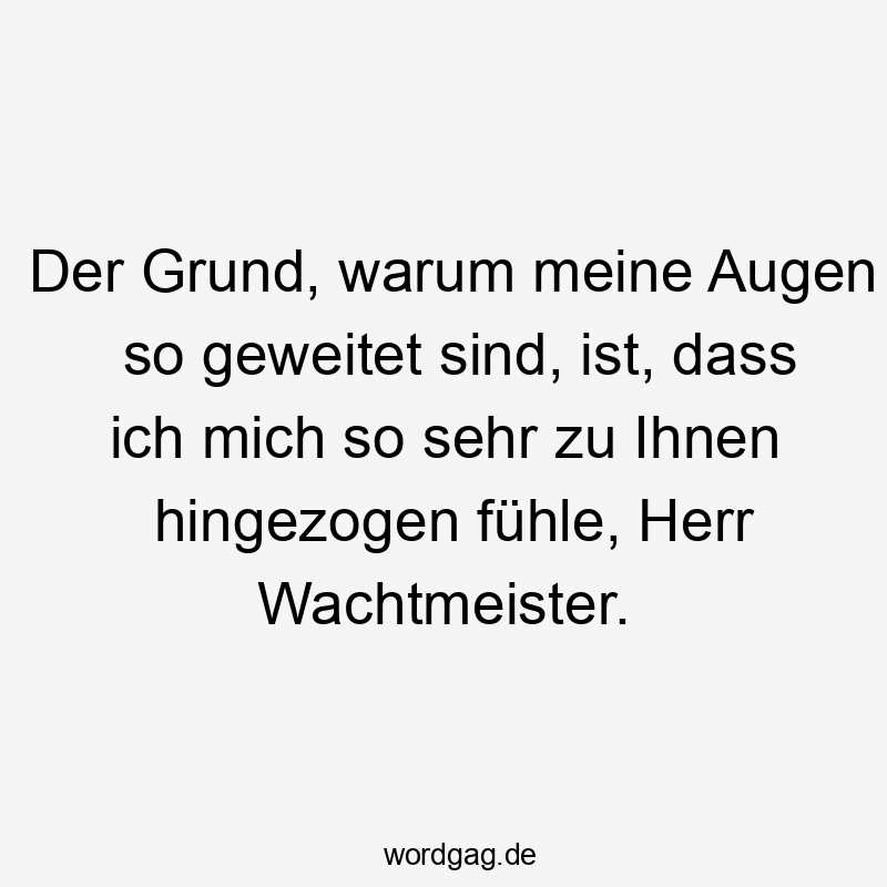 Der Grund, warum meine Augen so geweitet sind, ist, dass ich mich so sehr zu Ihnen hingezogen fühle, Herr Wachtmeister.