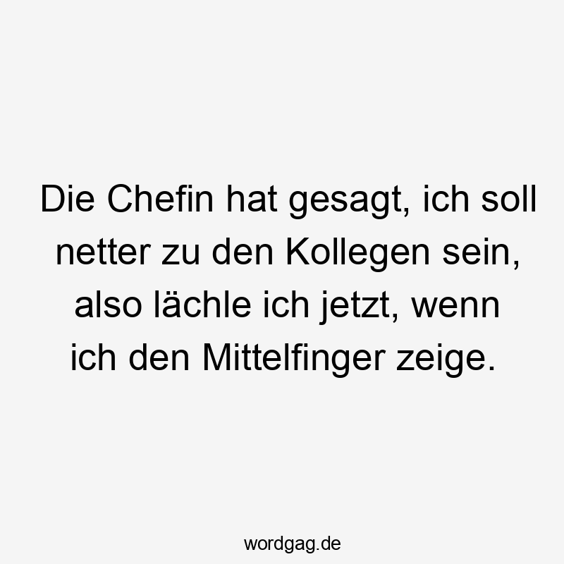 Die Chefin hat gesagt, ich soll netter zu den Kollegen sein, also lächle ich jetzt, wenn ich den Mittelfinger zeige.