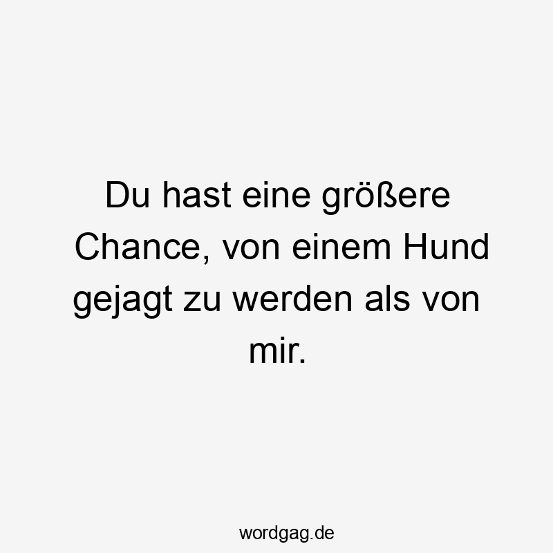 Lustige Sprüche: Chance - Du hast eine größere Chance, von einem Hund gejagt zu werden als von mir.