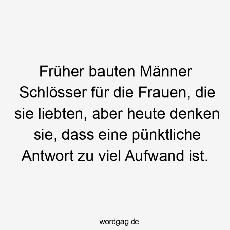 Lustige Sprüche: Frauen - Früher bauten Männer Schlösser für die Frauen, die sie liebten, aber heute denken sie, dass eine pünktliche Antwort zu viel Aufwand ist.