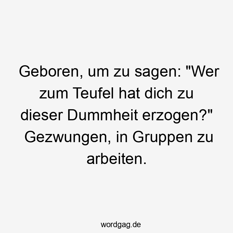 Lustige Gruppen Sprüche - Geboren, um zu sagen: „Wer zum Teufel hat dich zu dieser Dummheit erzogen?“ Gezwungen, in Gruppen zu arbeiten.