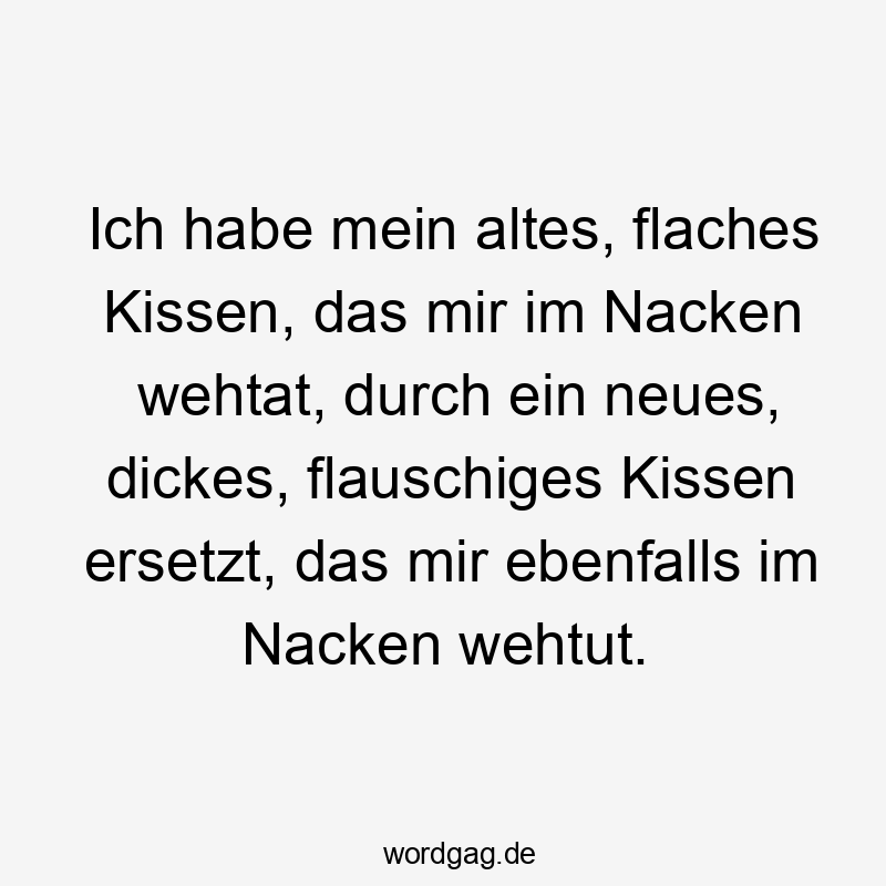 12 Lustige Nacken Sprüche - Ich habe mein altes, flaches Kissen, das mir im Nacken wehtat, durch ein neues, dickes, flauschiges Kissen ersetzt, das mir ebenfalls im Nacken wehtut.