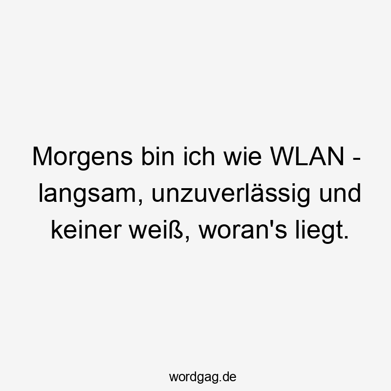 Morgens bin ich wie WLAN - langsam, unzuverlässig und keiner weiß, woran's liegt.