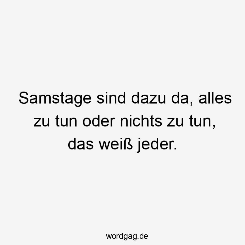Samstage sind dazu da, alles zu tun oder nichts zu tun, das weiß jeder.
