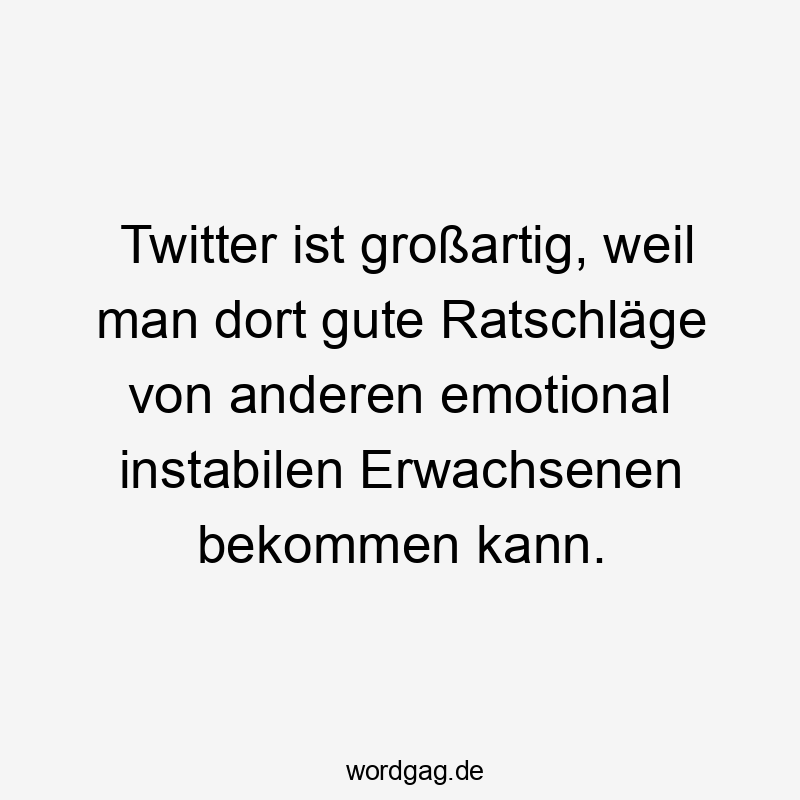 Twitter ist großartig, weil man dort gute Ratschläge von anderen emotional instabilen Erwachsenen bekommen kann.