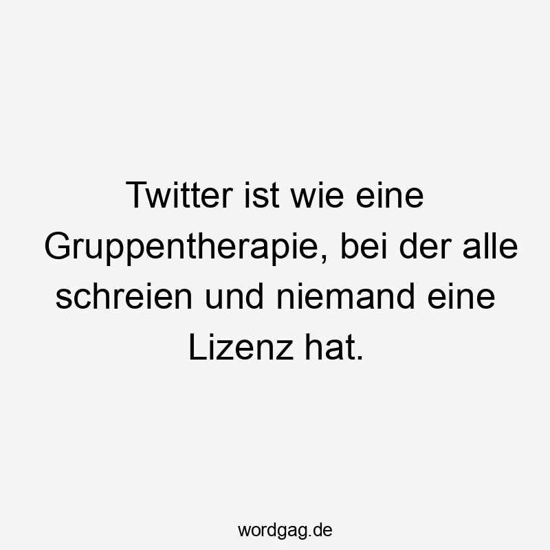 Lustige Sprüche: Twitter - Twitter ist wie eine Gruppentherapie, bei der alle schreien und niemand eine Lizenz hat.