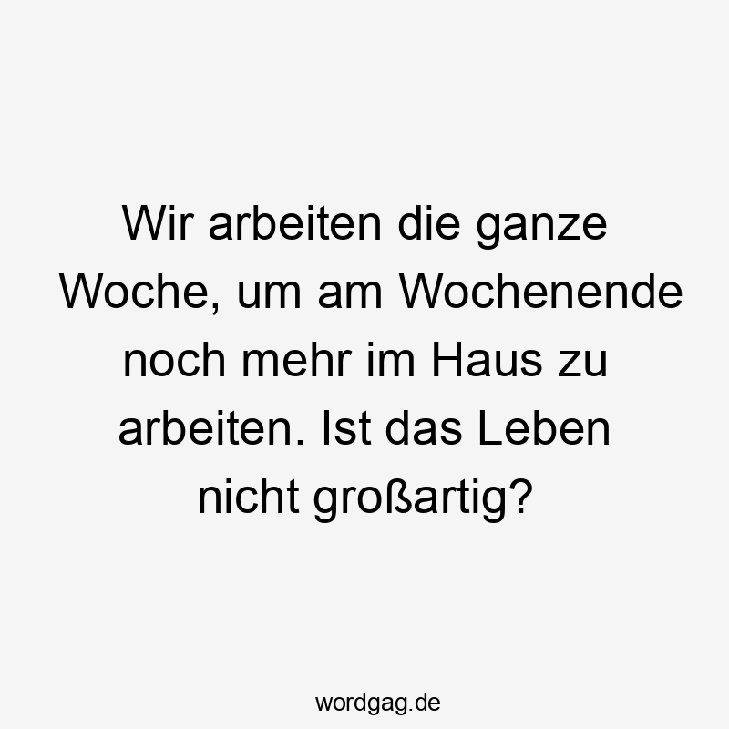 Wir arbeiten die ganze Woche, um am Wochenende noch mehr im Haus zu arbeiten. Ist das Leben nicht großartig?