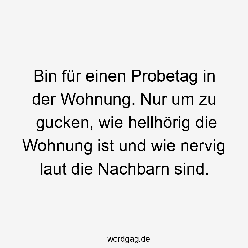 Bin für einen Probetag in der Wohnung. Nur um zu gucken, wie hellhörig die Wohnung ist und wie nervig laut die Nachbarn sind.