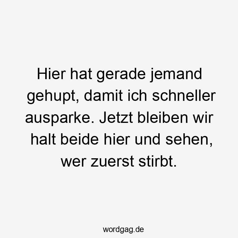 Hier hat gerade jemand gehupt, damit ich schneller ausparke. Jetzt bleiben wir halt beide hier und sehen, wer zuerst stirbt.