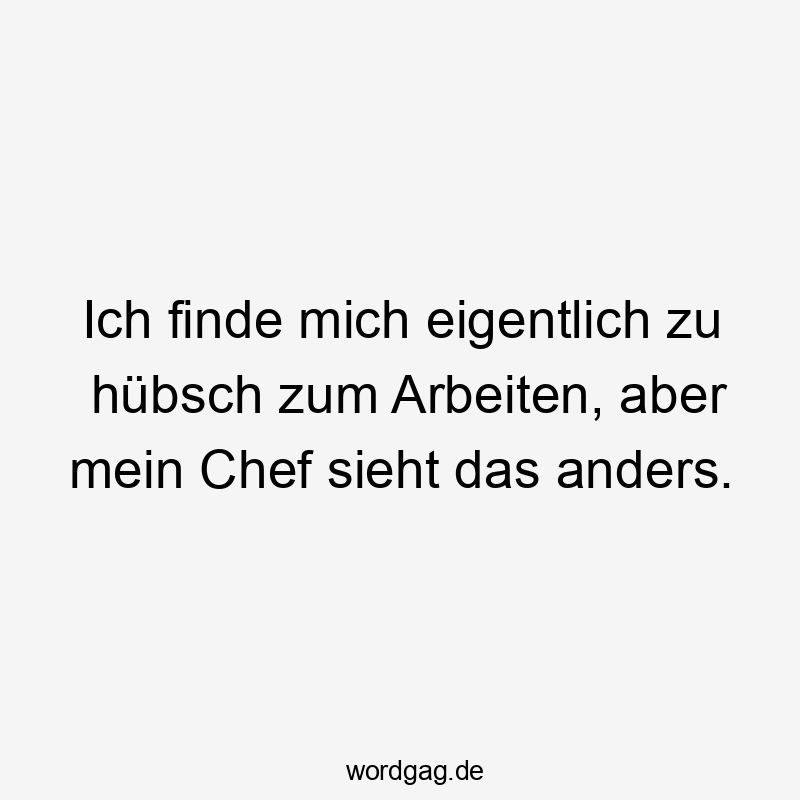 Ich finde mich eigentlich zu hübsch zum Arbeiten, aber mein Chef sieht das anders.