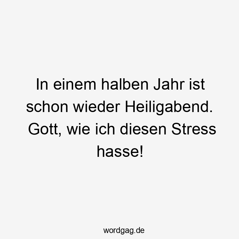 In einem halben Jahr ist schon wieder Heiligabend. Gott, wie ich diesen Stress hasse!