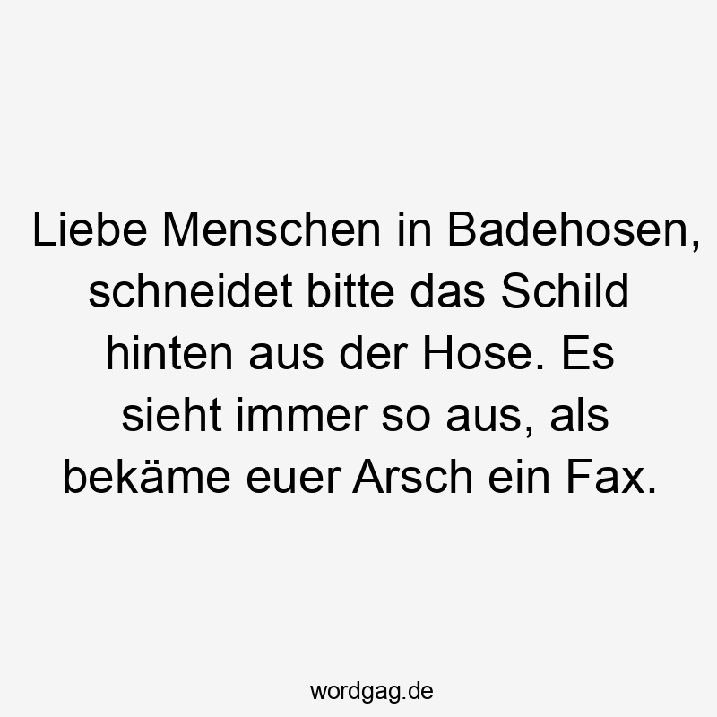12 Lustige Schild Sprüche - Liebe Menschen in Badehosen, schneidet bitte das Schild hinten aus der Hose. Es sieht immer so aus, als bekäme euer Arsch ein Fax.