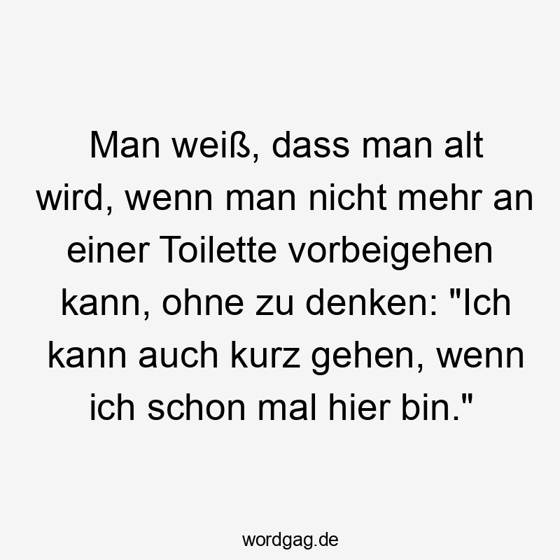 Man weiß, dass man alt wird, wenn man nicht mehr an einer Toilette vorbeigehen kann, ohne zu denken: "Ich kann auch kurz gehen, wenn ich schon mal hier bin."