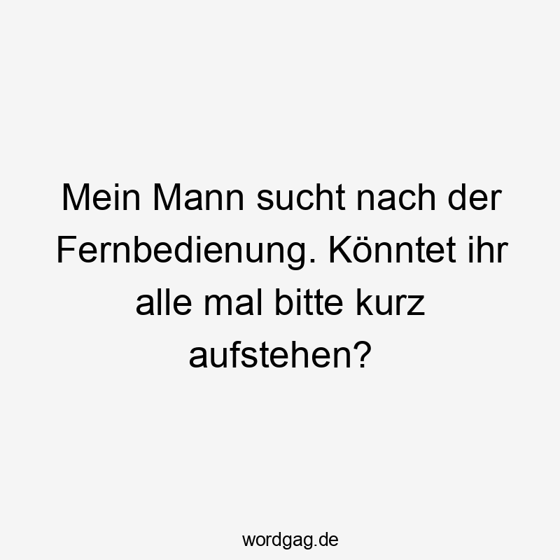 Lustige Sprüche: Bitte - Mein Mann sucht nach der Fernbedienung. Könntet ihr alle mal bitte kurz aufstehen?