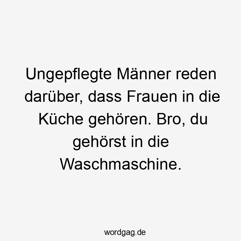 Lustige Sprüche: Küche - Ungepflegte Männer reden darüber, dass Frauen in die Küche gehören. Bro, du gehörst in die Waschmaschine.