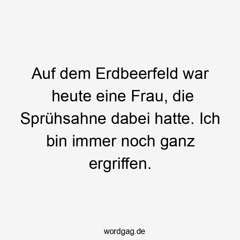 Auf dem Erdbeerfeld war heute eine Frau, die Sprühsahne dabei hatte. Ich bin immer noch ganz ergriffen.