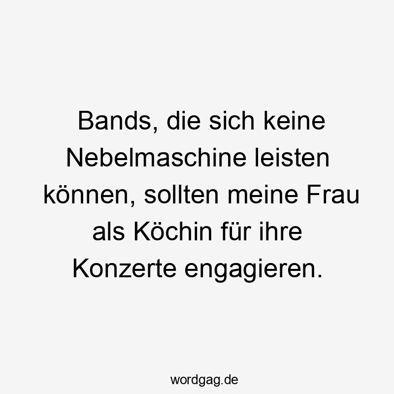 Lustige sich Sprüche - Bands, die sich keine Nebelmaschine leisten können, sollten meine Frau als Köchin für ihre Konzerte engagieren.