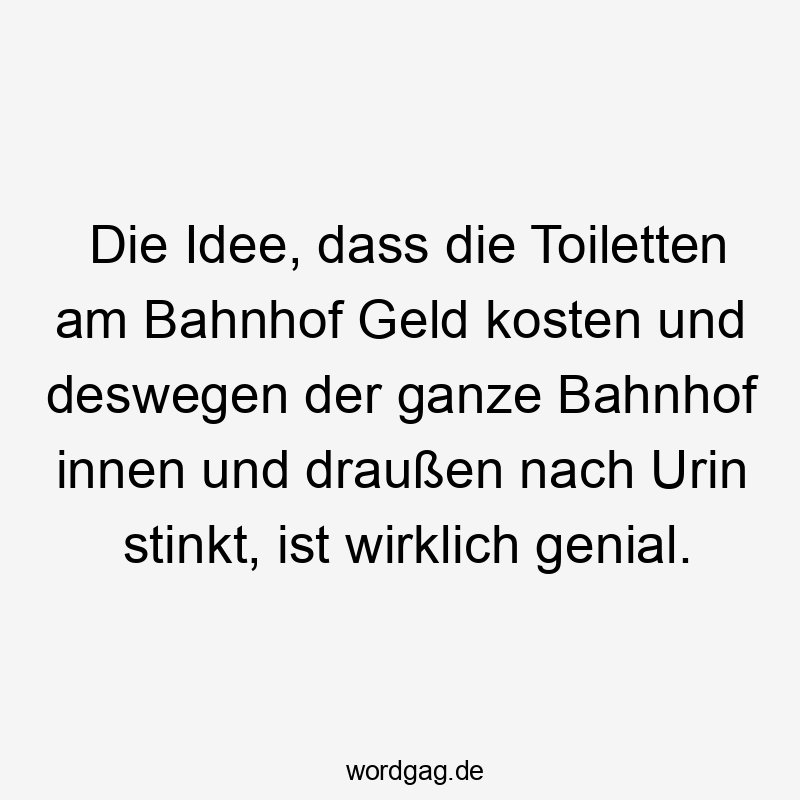 Die Idee, dass die Toiletten am Bahnhof Geld kosten und deswegen der ganze Bahnhof innen und draußen nach Urin stinkt, ist wirklich genial.