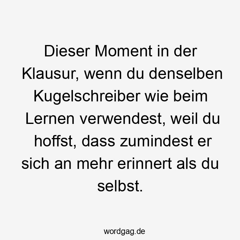 Dieser Moment in der Klausur, wenn du denselben Kugelschreiber wie beim Lernen verwendest, weil du hoffst, dass zumindest er sich an mehr erinnert als du selbst.