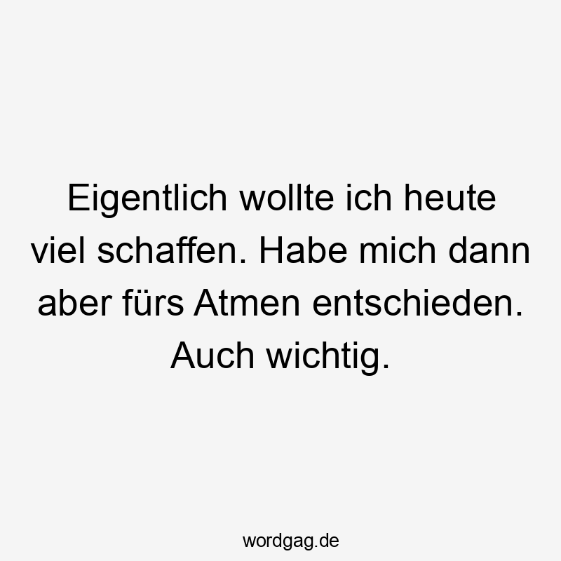 Lustige Sprüche: Prokrastination - Eigentlich wollte ich heute viel schaffen. Habe mich dann aber fürs Atmen entschieden. Auch wichtig.