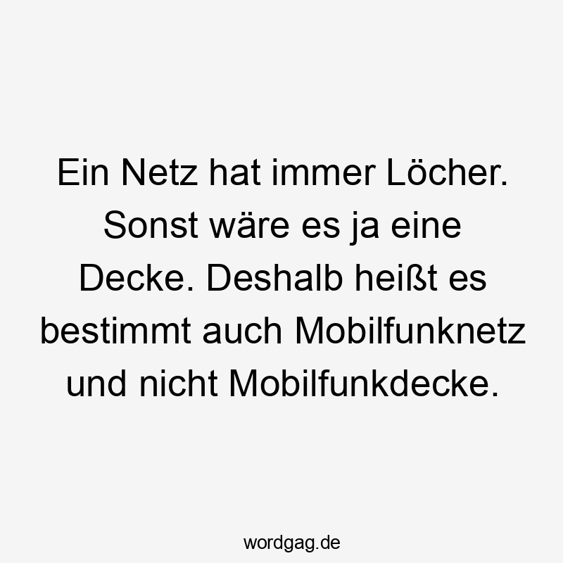 Ein Netz hat immer Löcher. Sonst wäre es ja eine Decke. Deshalb heißt es bestimmt auch Mobilfunknetz und nicht Mobilfunkdecke.