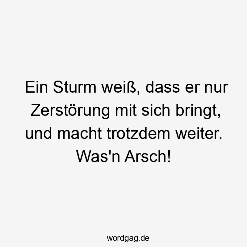 Ein Sturm weiß, dass er nur Zerstörung mit sich bringt, und macht trotzdem weiter. Was’n Arsch!