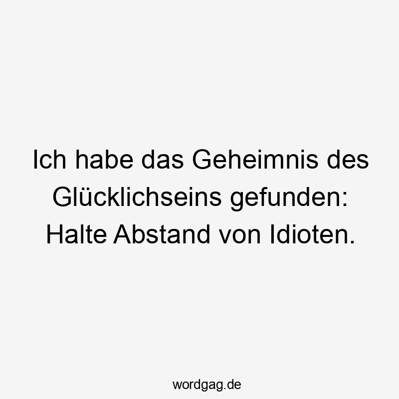 Lustige halte Sprüche - Ich habe das Geheimnis des Glücklichseins gefunden: Halte Abstand von Idioten.