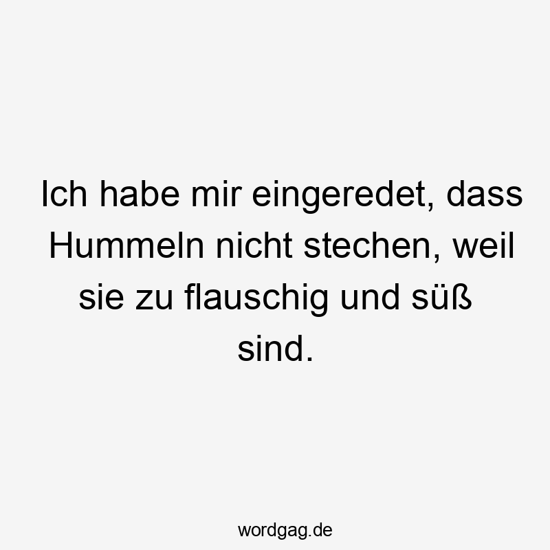 Lustige stechen Sprüche - Ich habe mir eingeredet, dass Hummeln nicht stechen, weil sie zu flauschig und süß sind.