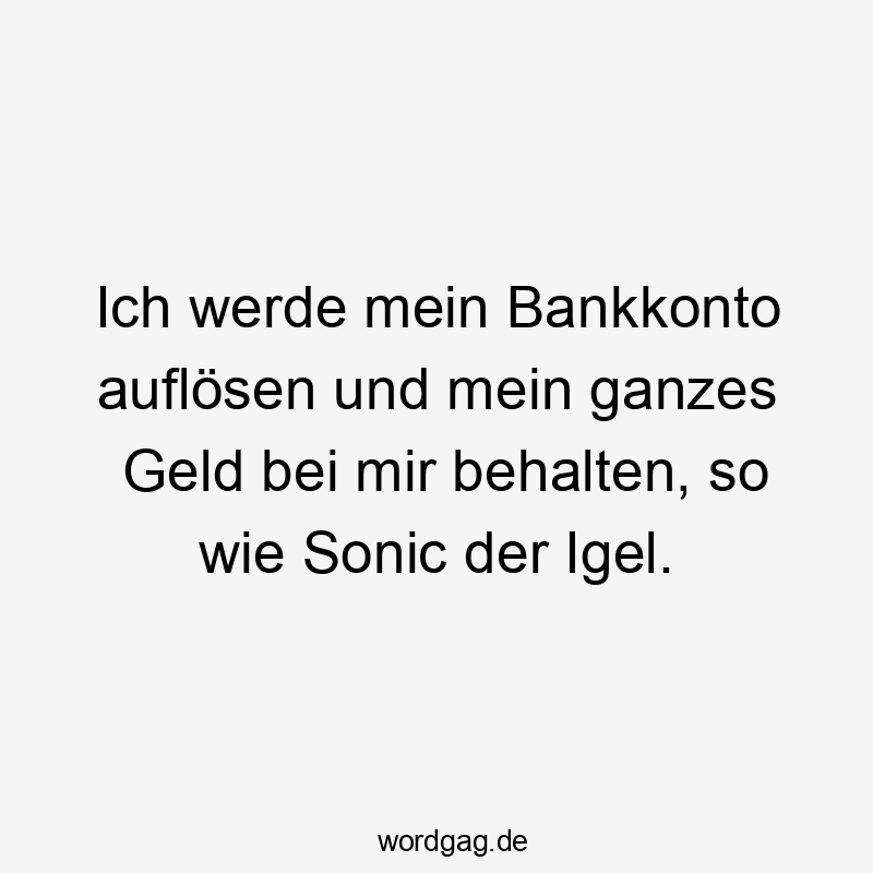 Ich werde mein Bankkonto auflösen und mein ganzes Geld bei mir behalten, so wie Sonic der Igel.