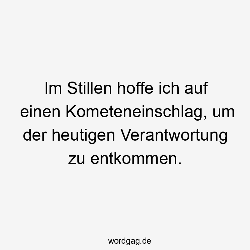 Im Stillen hoffe ich auf einen Kometeneinschlag, um der heutigen Verantwortung zu entkommen.
