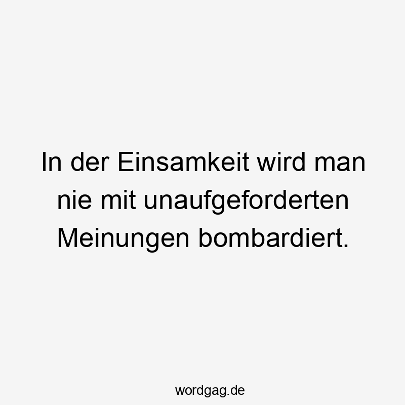 In der Einsamkeit wird man nie mit unaufgeforderten Meinungen bombardiert.